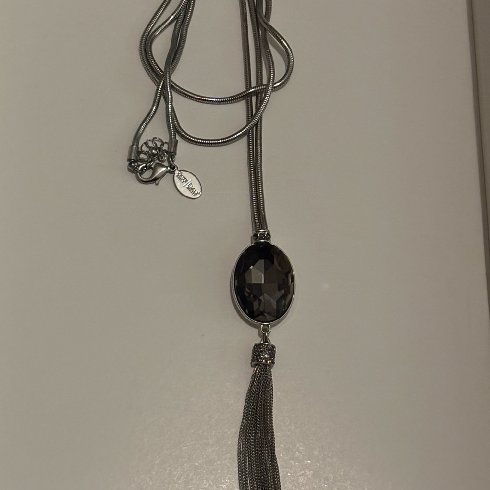 WHBM Black Stone Tassel Necklace